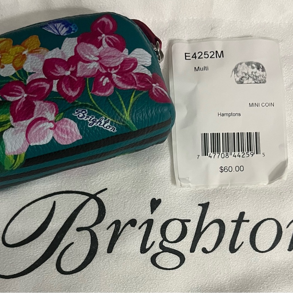 NWT Leather Brighton Hamptons Mini Coin Pouch Floral Butterfly - Picture 3 of 6
